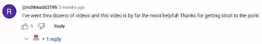 YouTube comment calling the remodeling video the most helpful of dozens watched