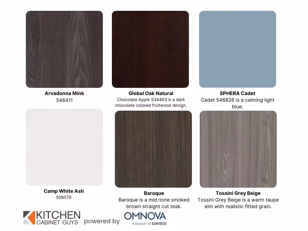 3D laminate sample board with Arvadonna Mink, SPHERA Cadet and Baroque