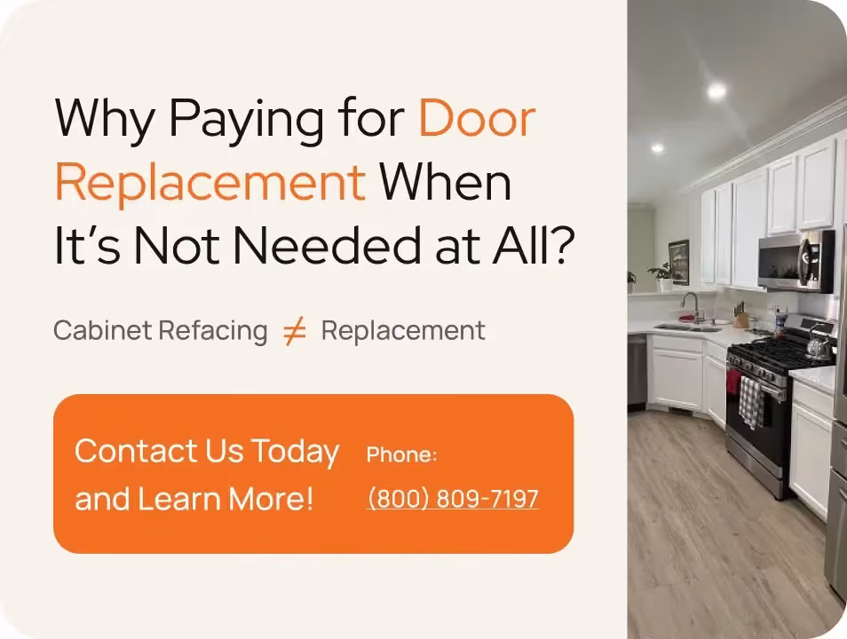 Promo panel contrasting cabinet refacing with full door replacement