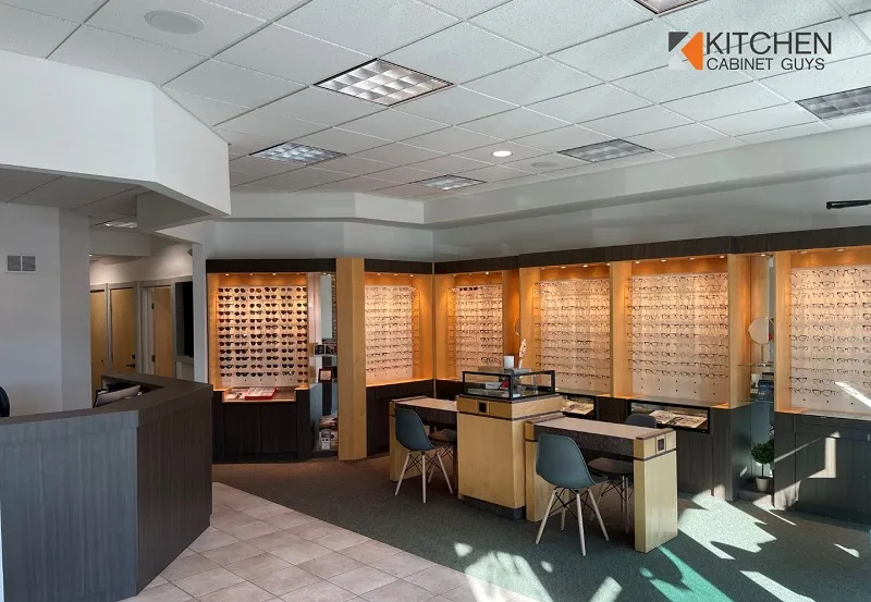 Commercial office fit-out with wood partition screens and workstations